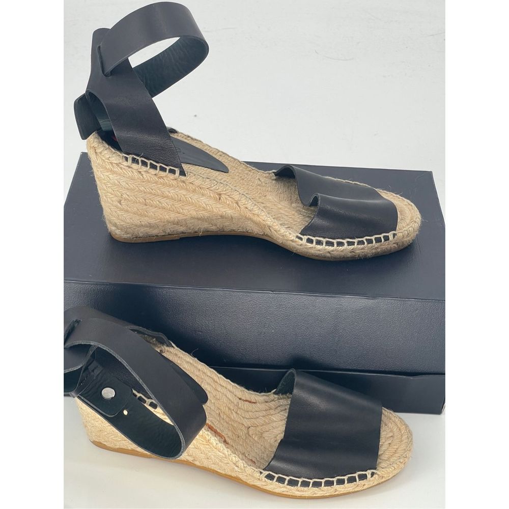 Vince Espadrille Wedge Heel Sandal Women's Size 10 Black Tan